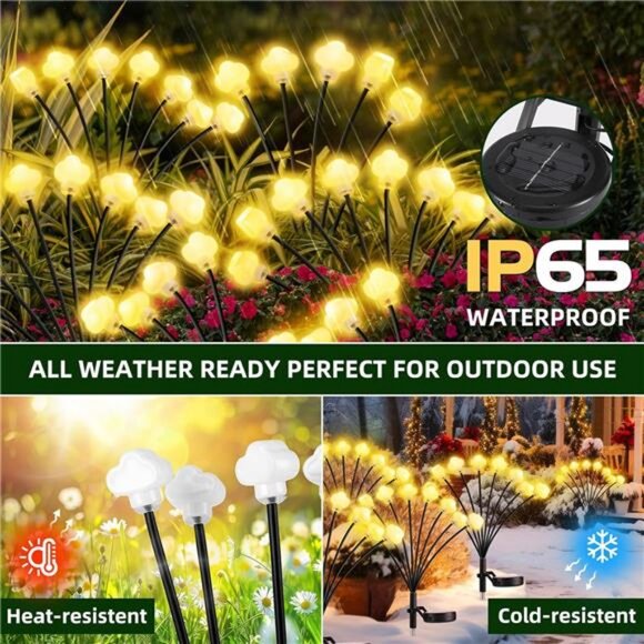 Solar Lights Outdoor 4 Pack 32 LED Solar Cloud Swaying Lights Garden Waterproof - Picture 3 of 8